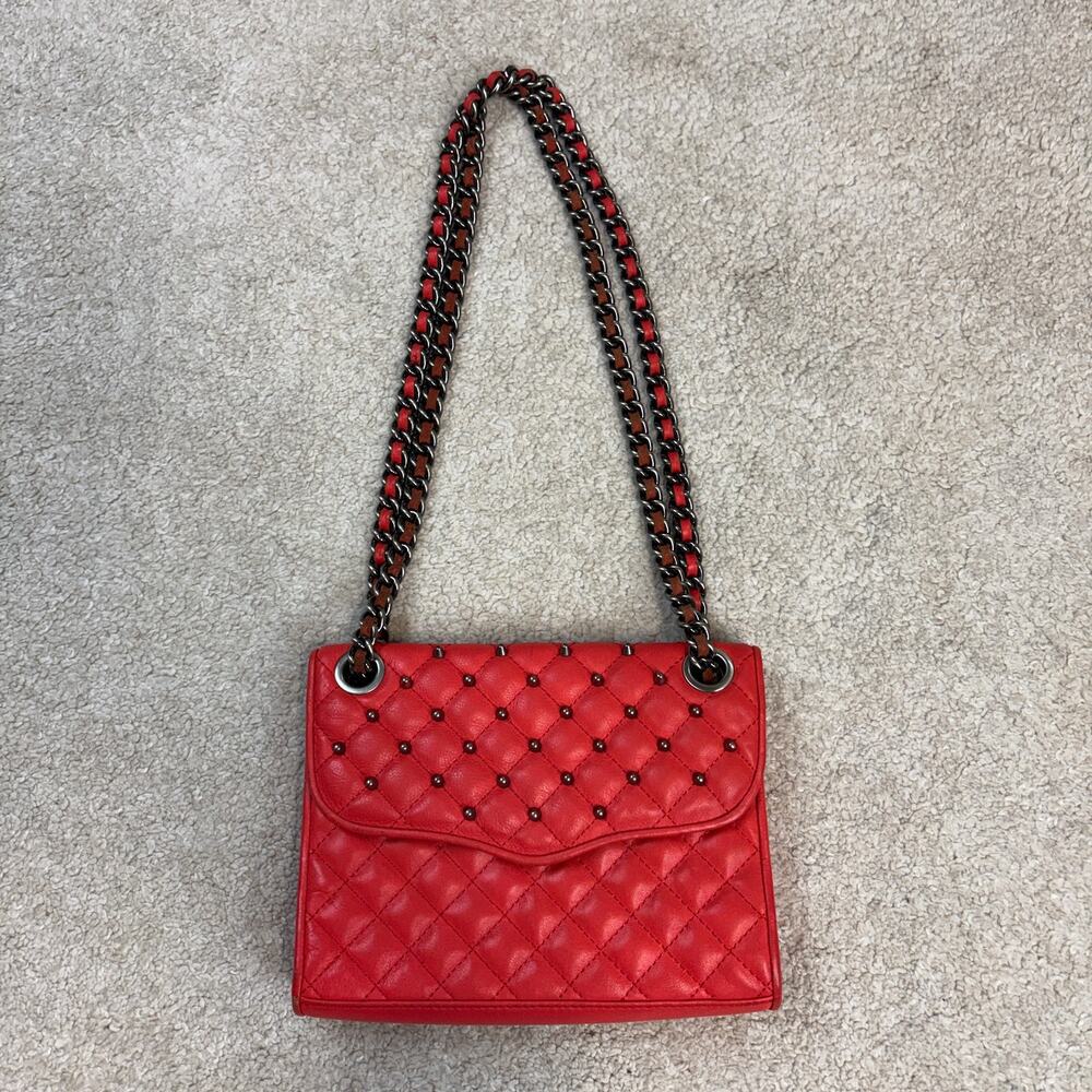 Rebecca Minkoff Quilted Studded Chain Strap Crossbody Bag Orange/Red